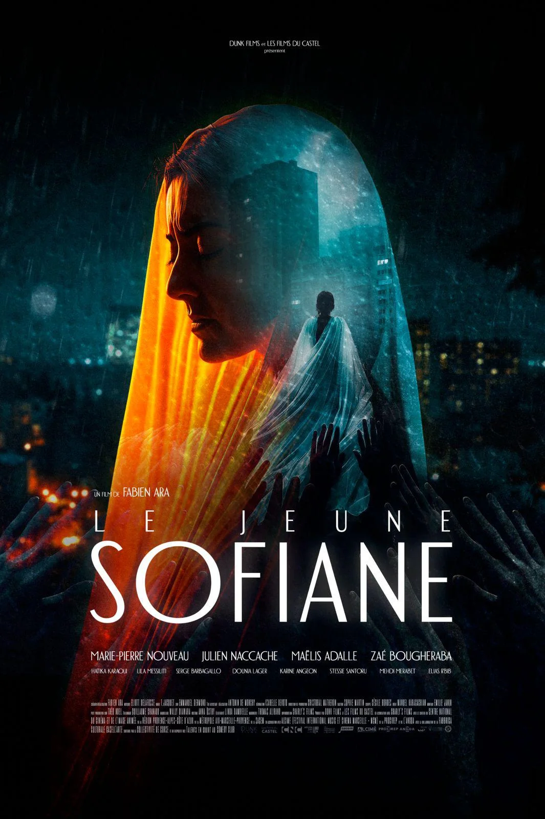 Affiche du Jeune Sofiane : le profil d'une jeune femme se détache dans un halo orange et bleu.